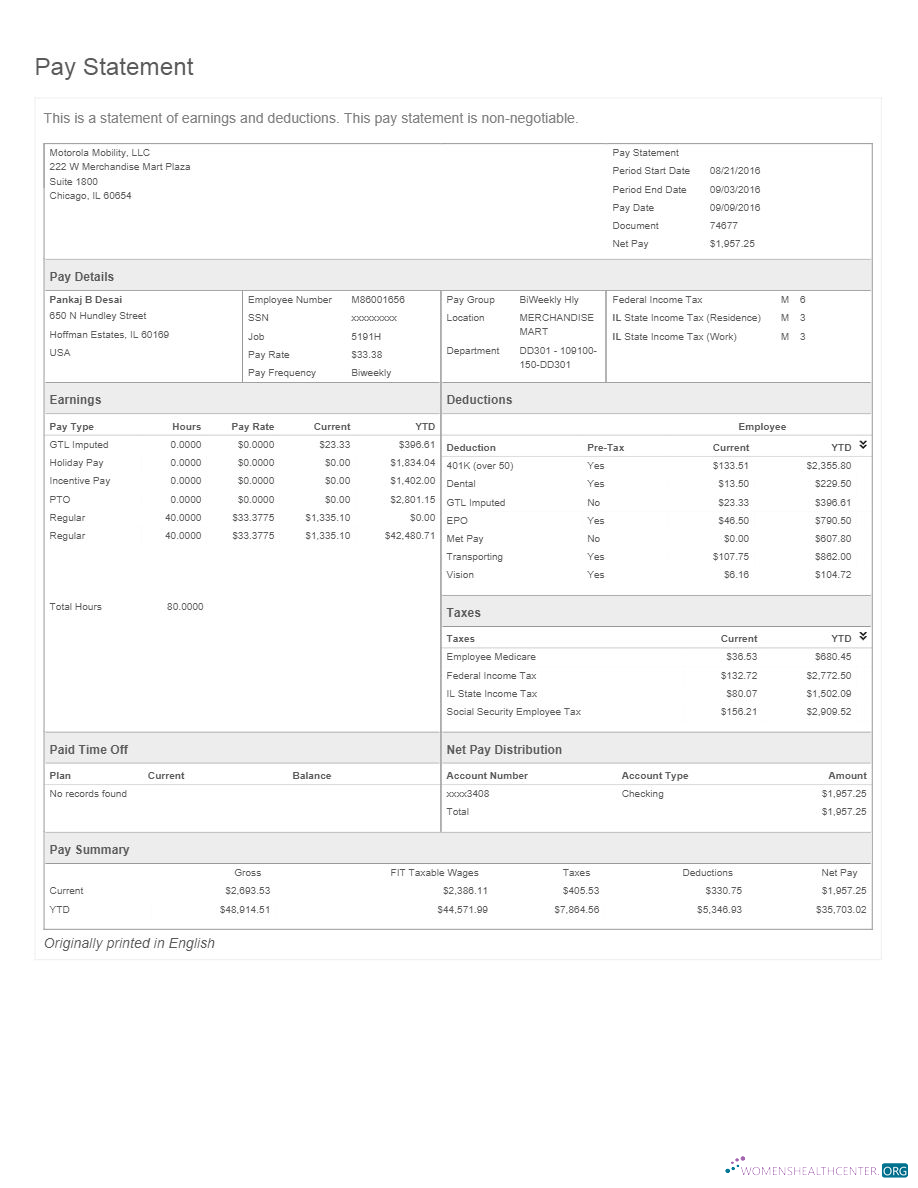 Download Motorola Mobility LLC pay statement template in Word and PDF formats.pdf, 1 Photoshop template